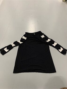 INC International Concepts Black Ruched Bow Sleeve Top XL